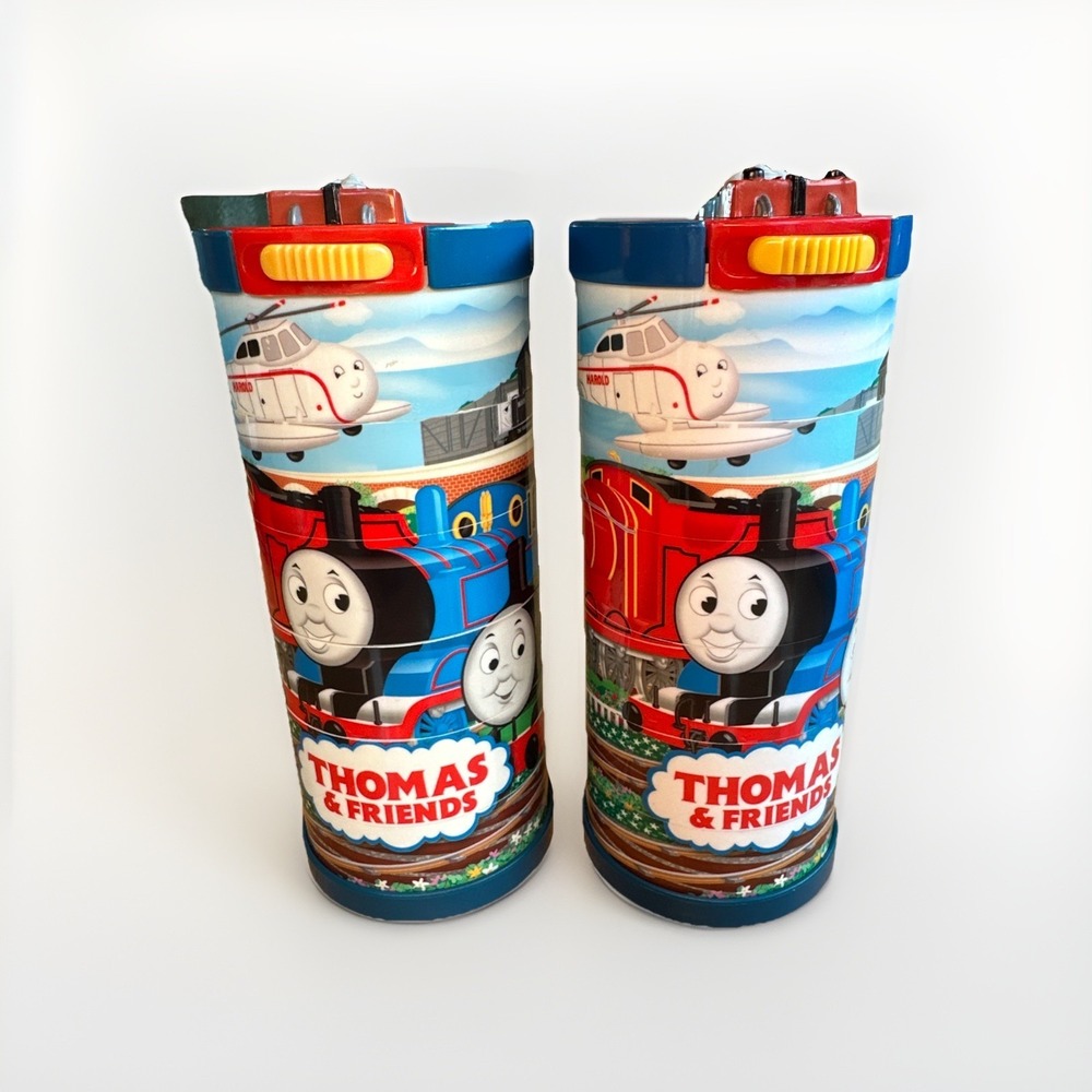 (2) Thomas and Friends Train VTG Pecoware Toy Puzzle Bank 2002 6.5"‎ Tall *read